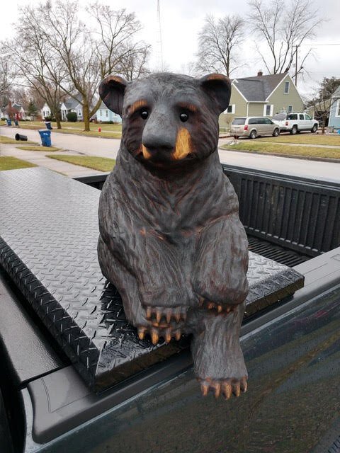 Tom Gillman’s chainsaw art usually highlights nature in the former of bears, eagles, wolves, and other animals.