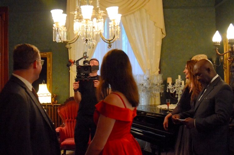 Taylor A. Gradowski films Jacob Lounsbury and Justine Brooks while Sammy and Lisa Coleman standby for the scene.(Photo courtesy of Good Harbor Blue)