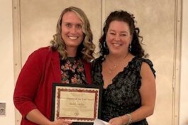 Rachel Sanchez, left, received the Chief Deputy of the Year Award from the Michigan Association of Register of Deeds. Karen Hahn, the Mecosta County Register of Deeds, right, presented the award.