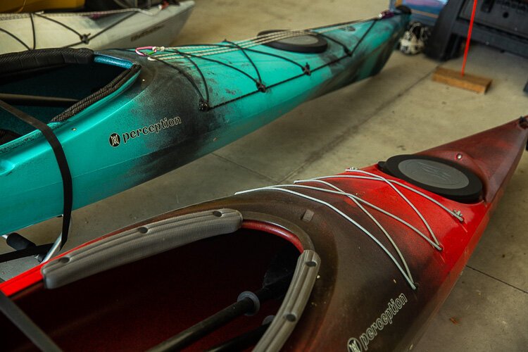 Some of the Denglers' kayaks.