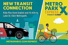 Image promoting the Metropark Express transit service at Lake St. Clair Metropark.