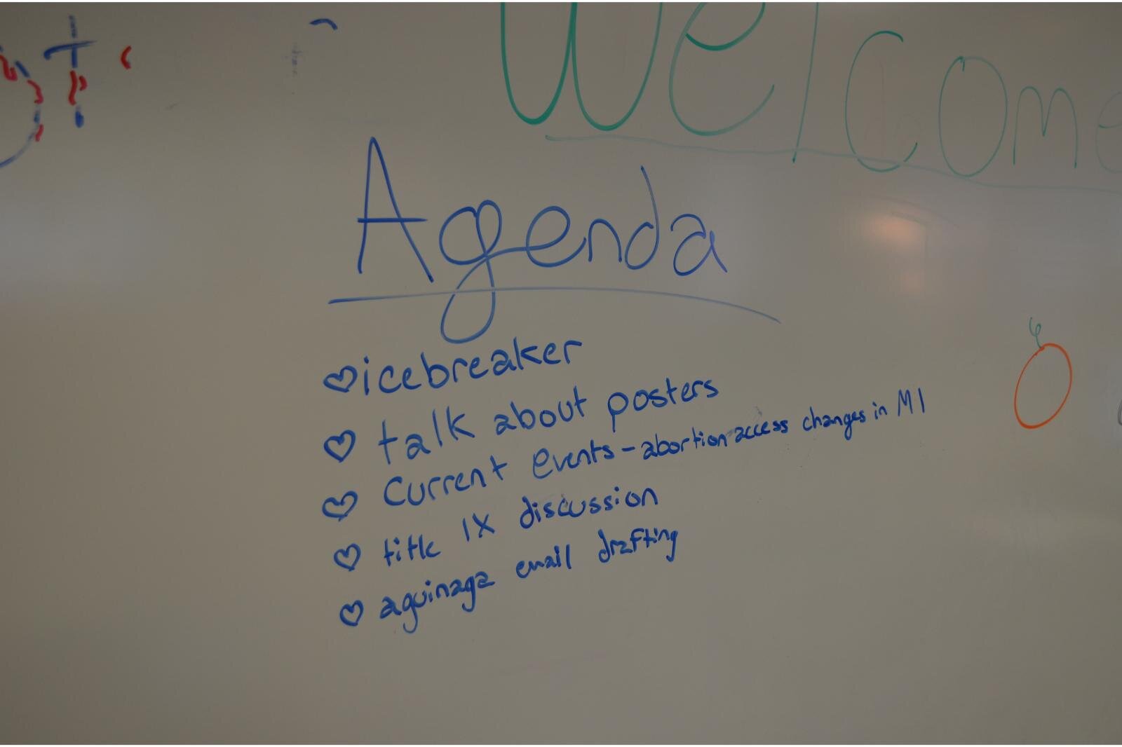 The agenda at a recent Young Democrats meeting at Loy Norrix High School
