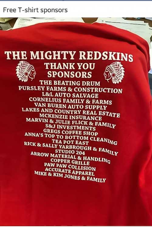 A red T-shirt worn by supporters of keeping the existing mascot. Courtesy of Protests for Native Rights in Michigan 