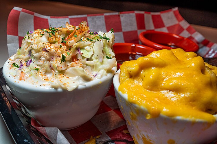 Fire Up Grill's Mac n cheese and coleslaw.
