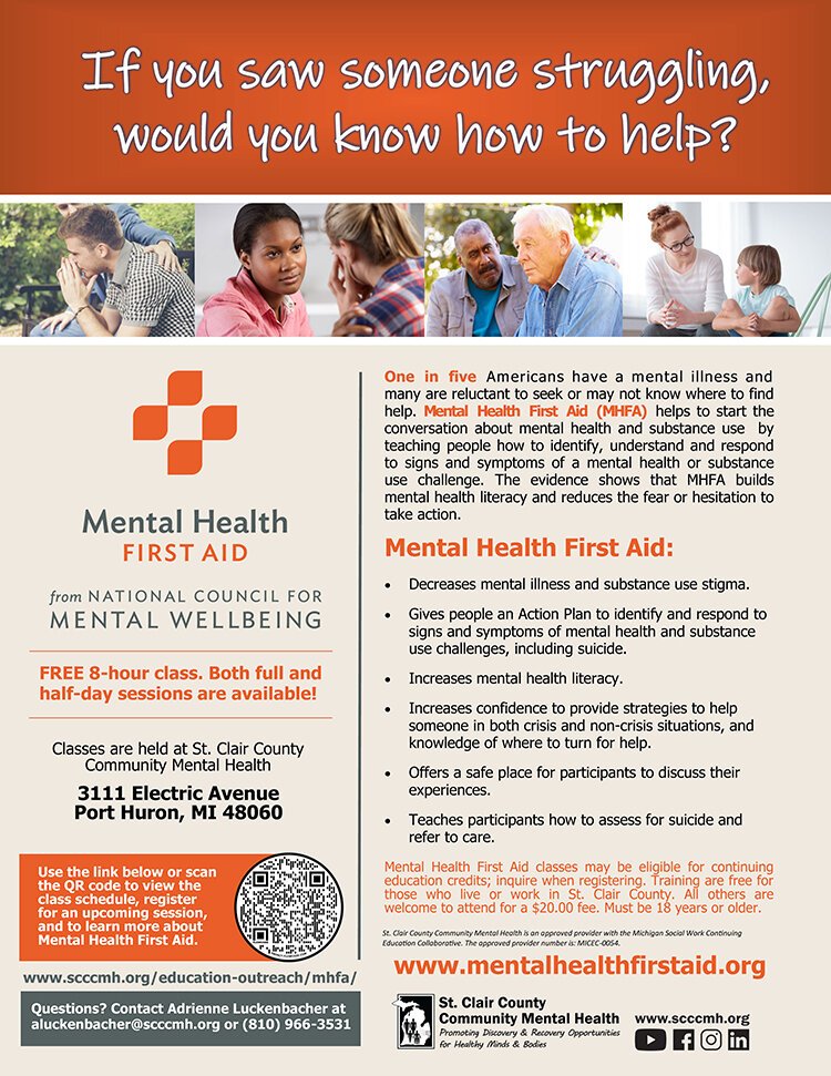 Mental Health First Aid training program offered through St. Clair County Community Mental Health.