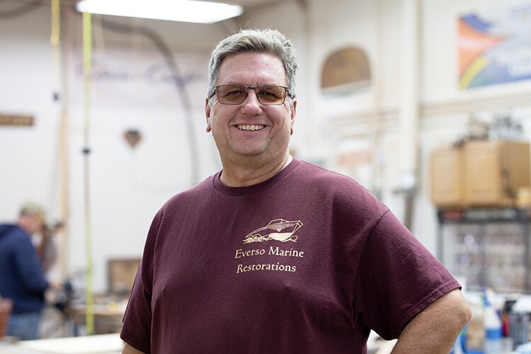 Wayne Eversole, craftsman and the owner of Everso Marine Restorations, Inc. in Algonac, Michigan.