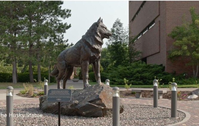 The Husky Statue on the campus of Michigan Technological University in Houghton.
