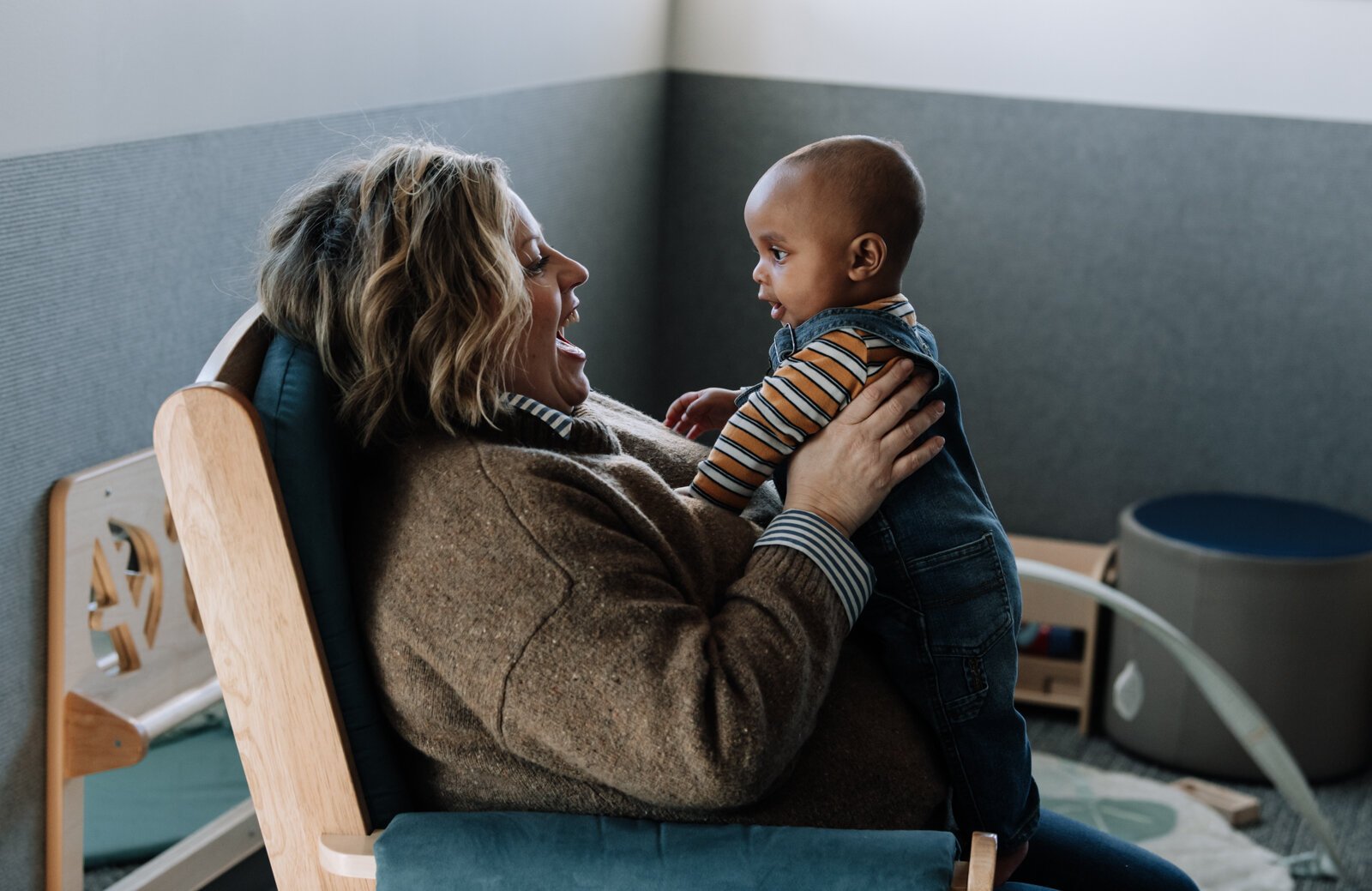 Kelli Packnett, Vice President of Education & Engagement, cares for Grant, 6 months, at the Bridge of Grace Early Years Academy cared for by Westminster Preschools, 909 Elmrow Dr. Fort Wayne, IN on February 7, 2025. 