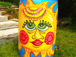 A decorated rain barrel in Milwaukee