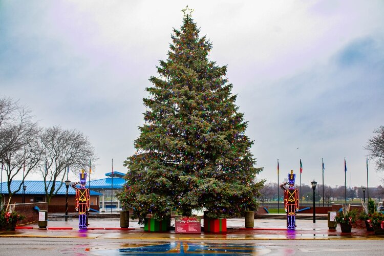 Downtown Bay City kicked off its annual Sundays in the City program with the lighting of this Christmas tree, flanked by classic toy soldiers.