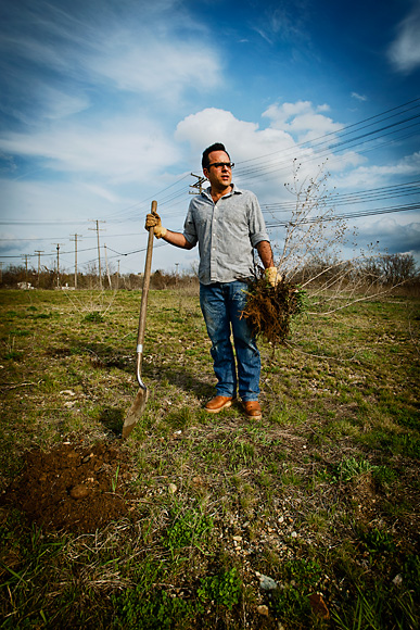 Jeff Clark pulling up spotted knapweed at the Water Street site