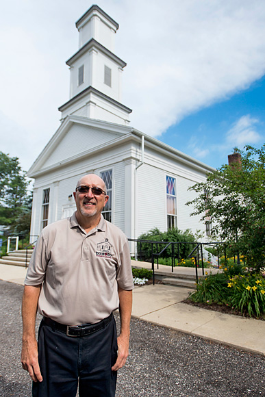 Tom Freeman in front of the Dixboro United Methodist Church