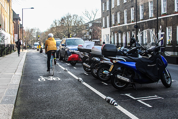 An example of a protected bike lane courtesy PeopleForBikes