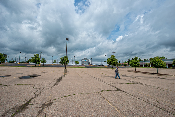 The At Home parking lot is a sea of unused asphalt