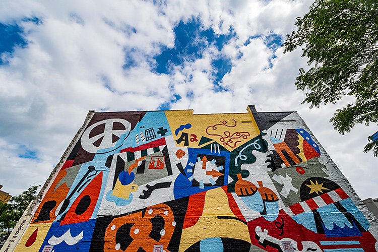 Jesse Kassel's mural on the Pretzel Bell Building.