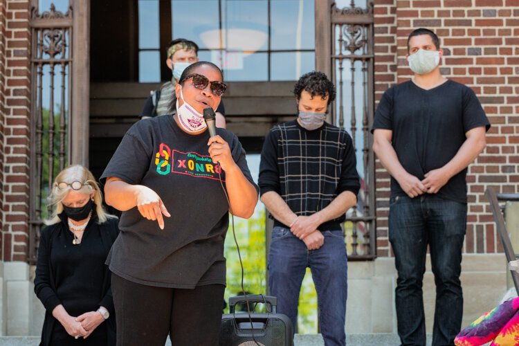 Trische' Duckworth speaks at the protest.