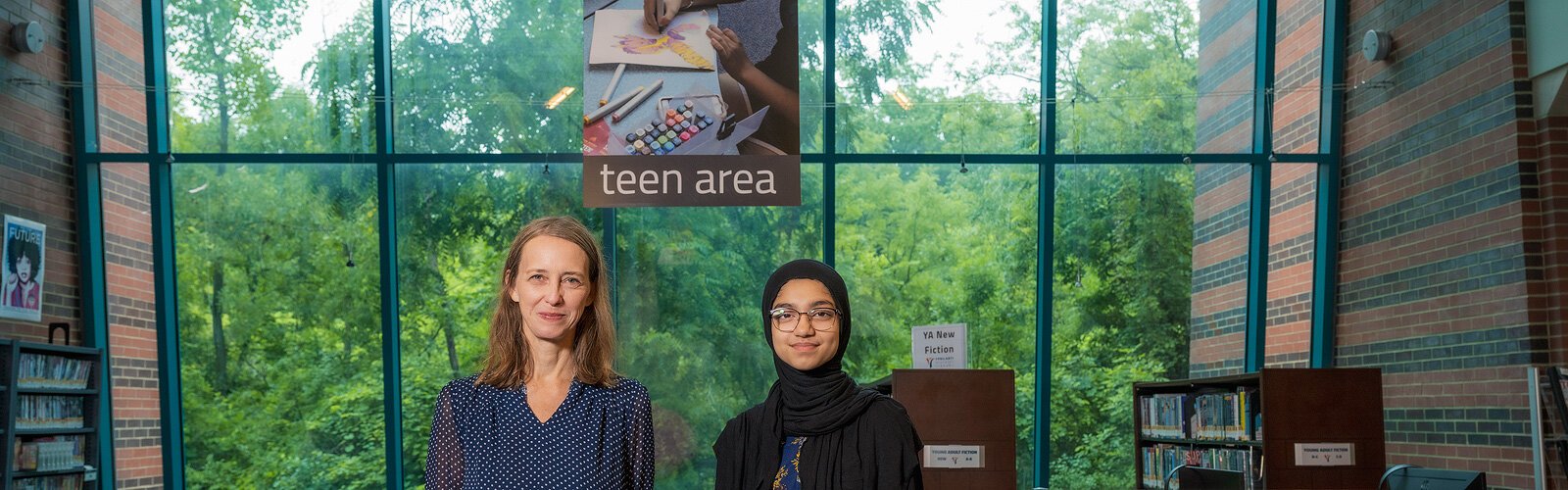 Jodi Krahnke and Ayesha Nadeem at the Ypsilanti District Library Whittaker Road branch.