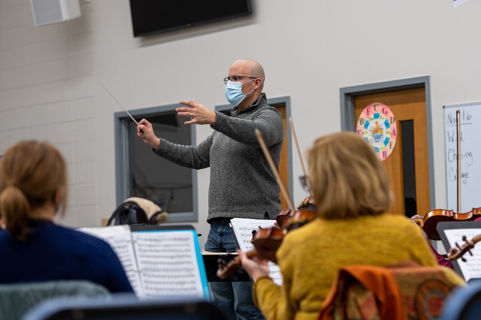 The Ypsilanti Symphony Orchestra rehearses at the Lincoln High School Performing Arts Center.