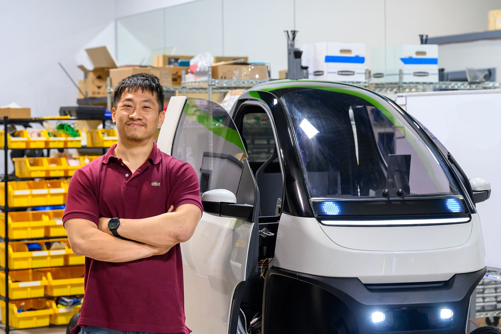 Nimbus founder and CEO Lihang Nong with a Nimbus prototype.