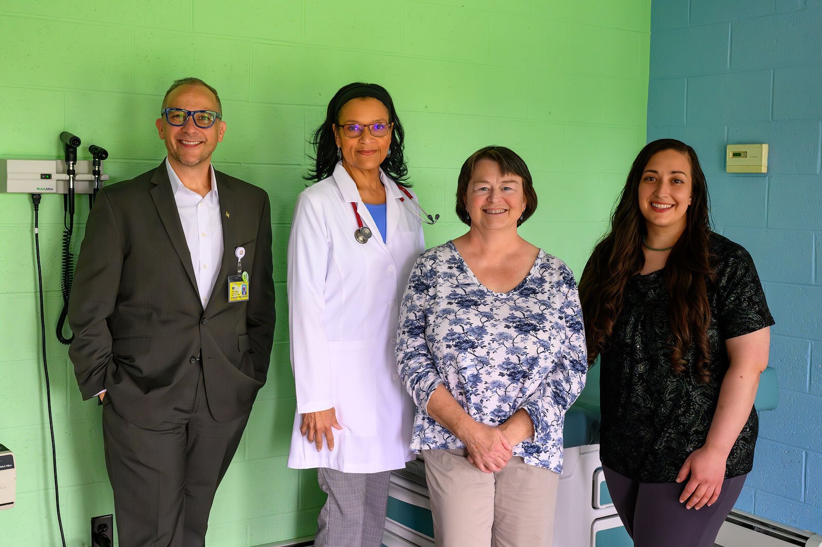 Charlie Yingling, Patricia Tillman-Meakins, Michelle Pardee, and Emilie Hock at Packard Health West Willow.