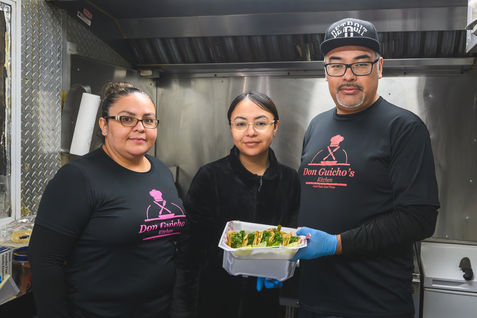 Yarely, Jennifer, and Luis Guicho at Don Guicho's Kitchen.