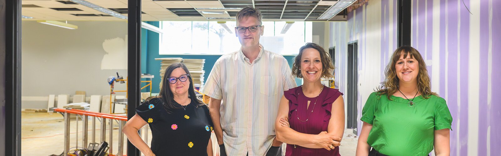 Amber Davis, Matt Jones, Alexis Braun Marks, and Brooke Boyst at the future EMU Archive location in Halle Library.