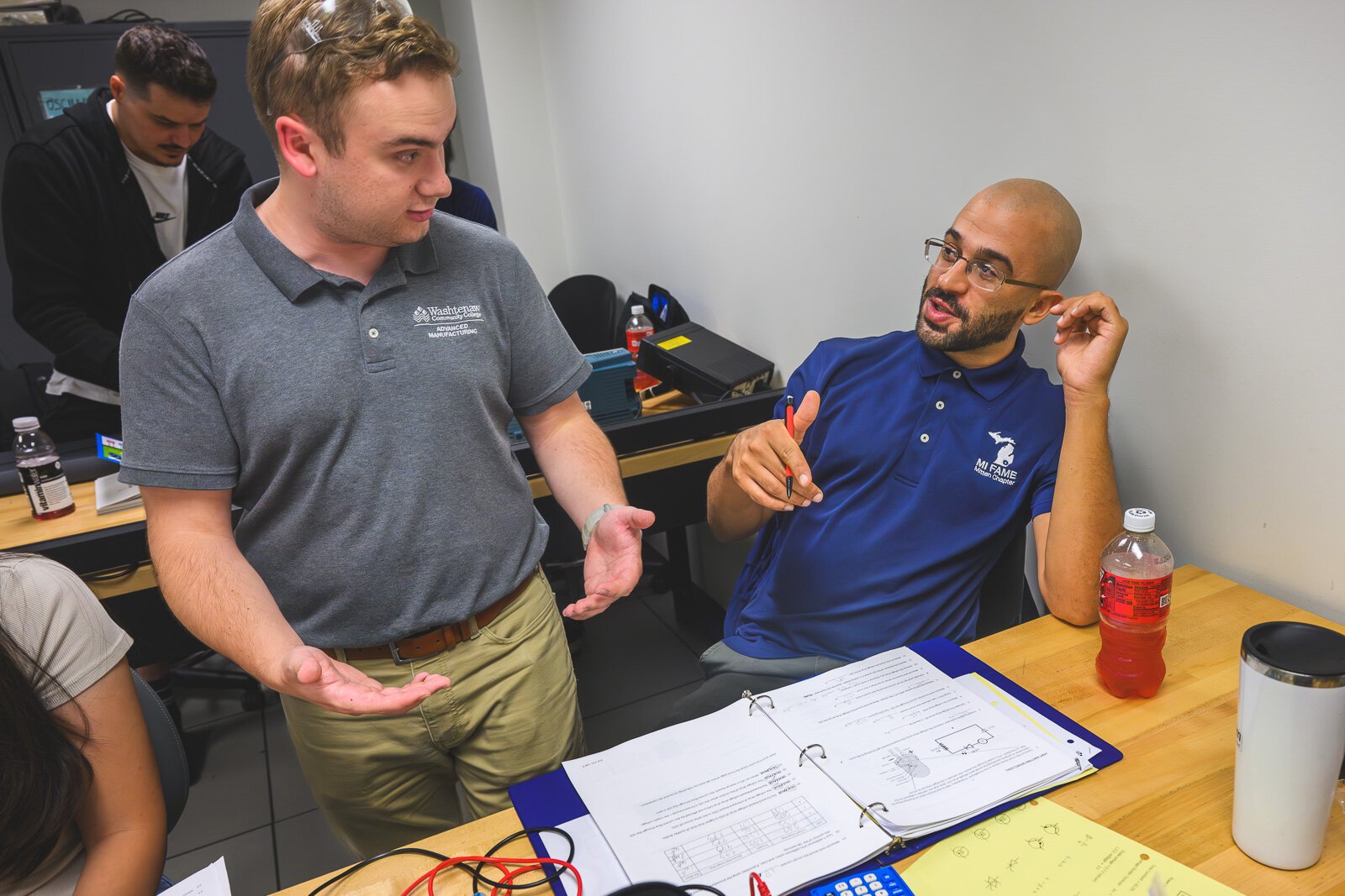 WCC instructor Nathan Sprague (left) with FAME program student Andrew Denton (right) in Basic Electronics.