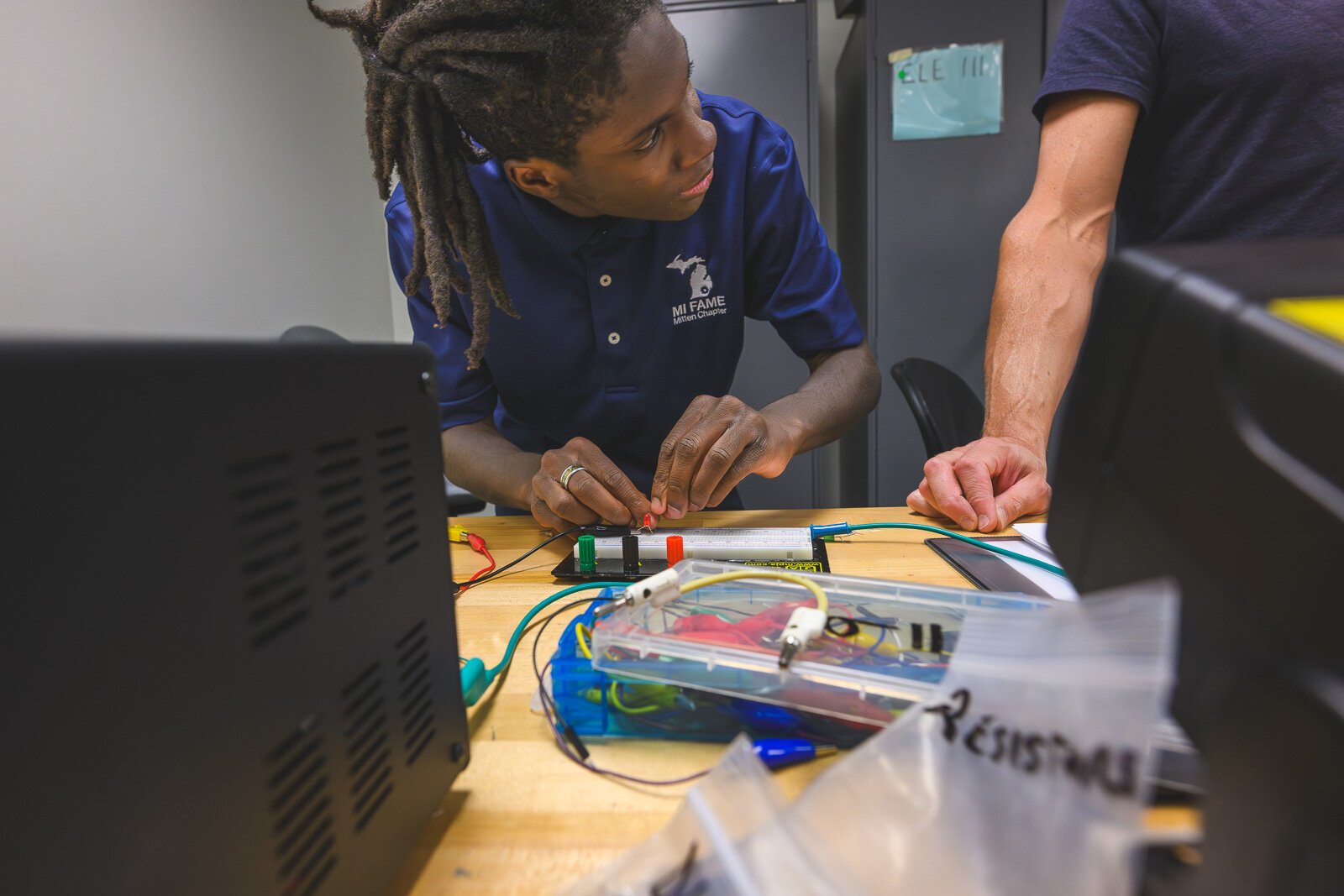 FAME program student Darrius Johnson in Basic Electronics class at WCC.