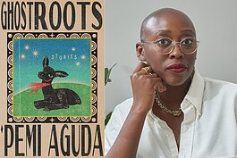 Author 'Pemi Aguda pictured with the cover of her new book, "Ghostroots."