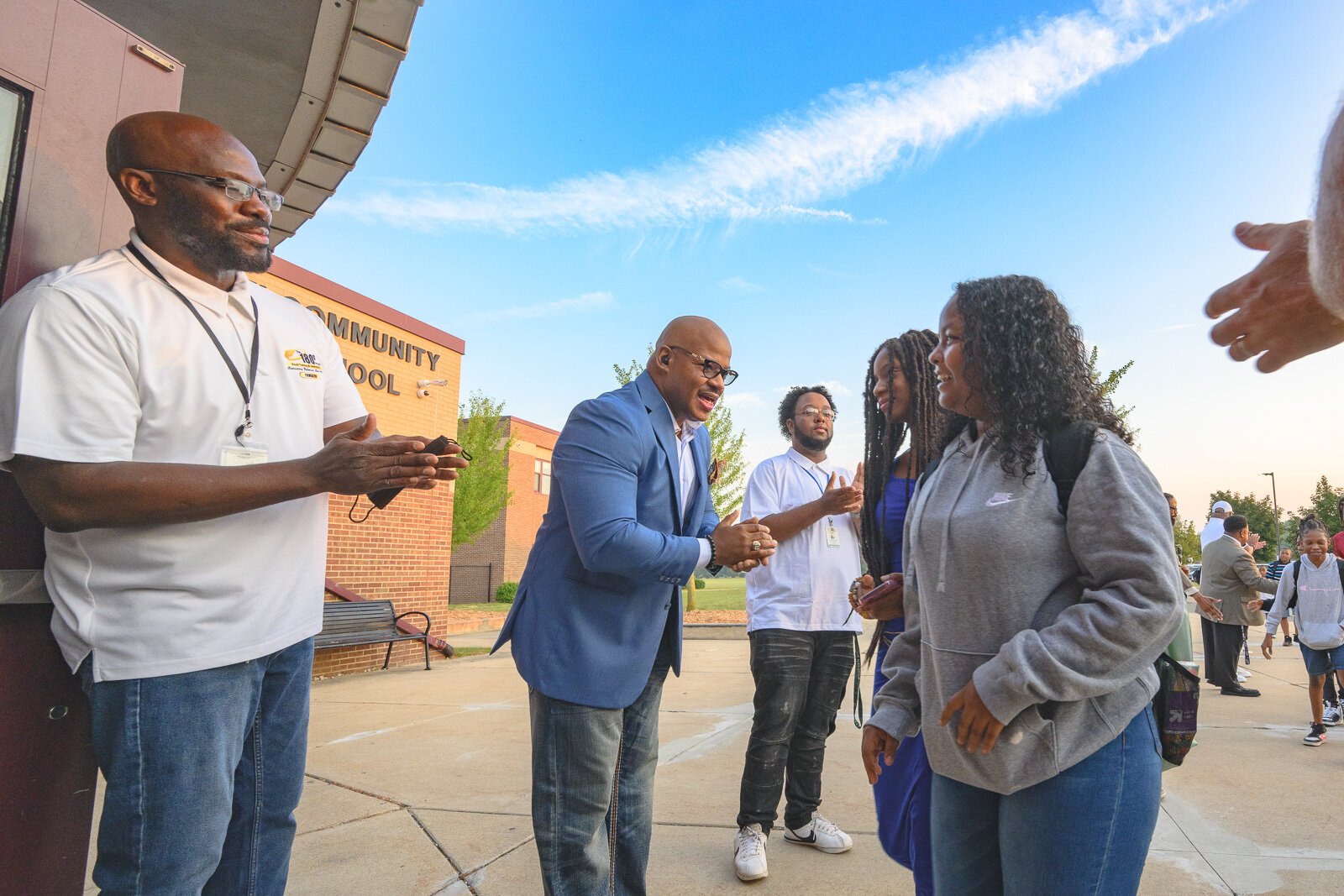 The "Clap In" welcoming students to the new YCMS location on the first day of school.