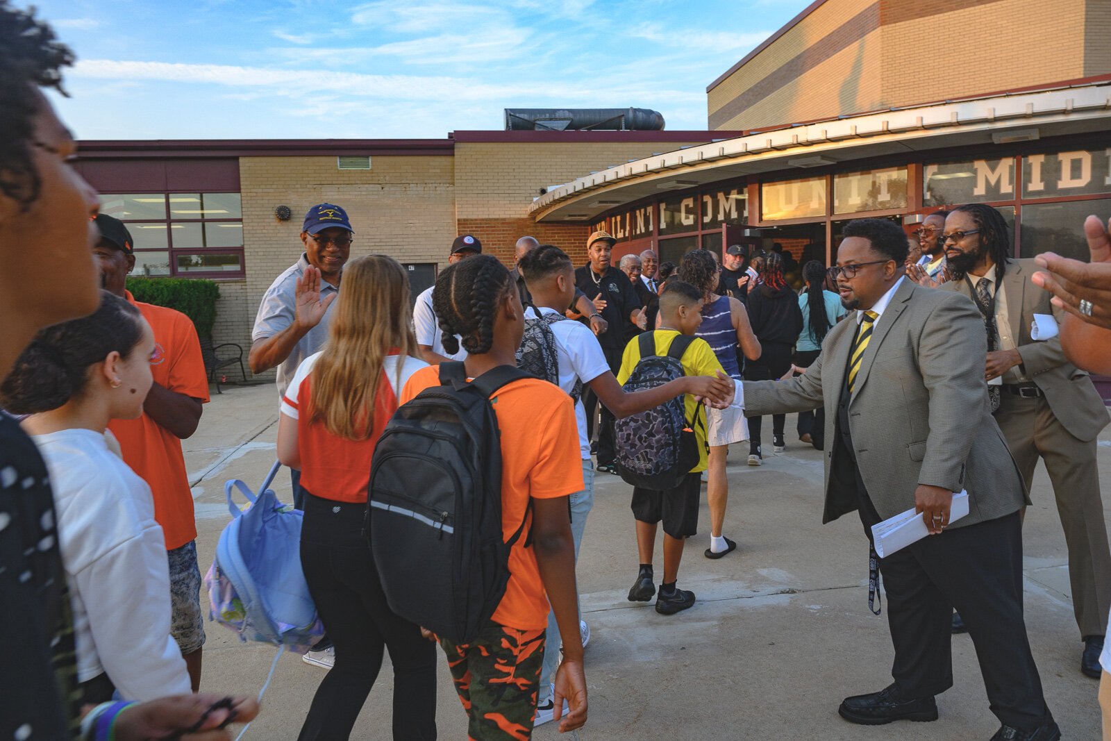 The "Clap In" welcoming students to the new YCMS location on the first day of school.