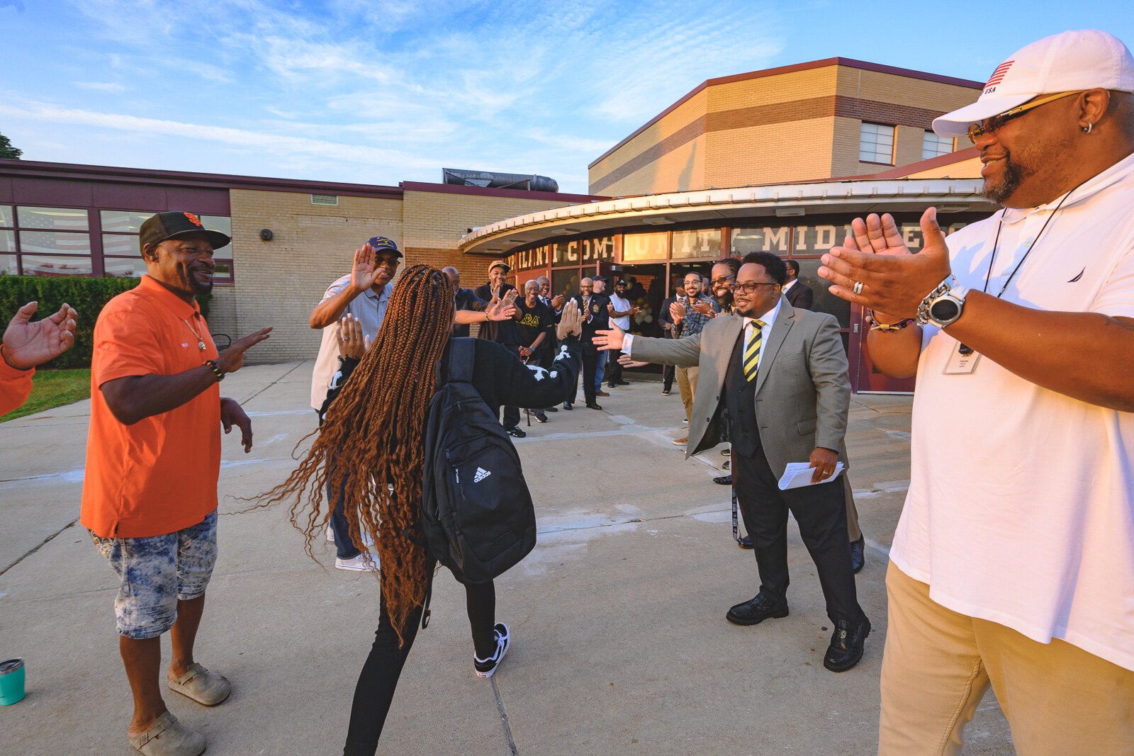 The "Clap In" welcoming students to the new YCMS location on the first day of school.