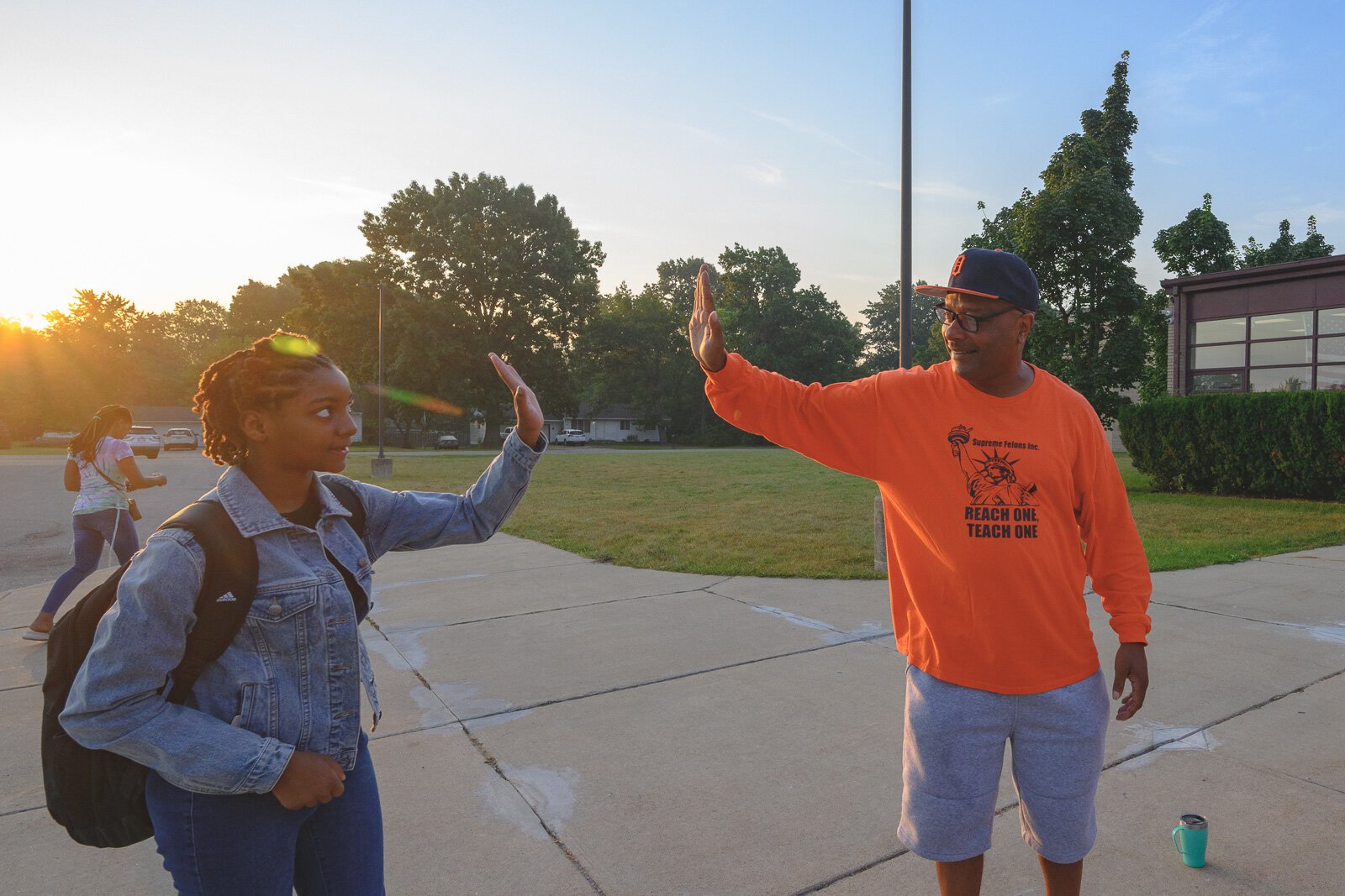 The "Clap In" welcoming students to the new YCMS location on the first day of school.