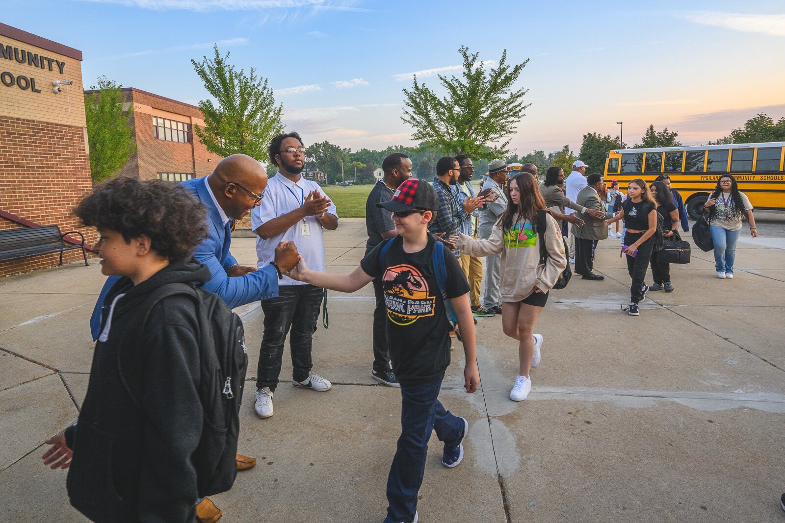 The "Clap In" welcoming students to the new YCMS location on the first day of school.