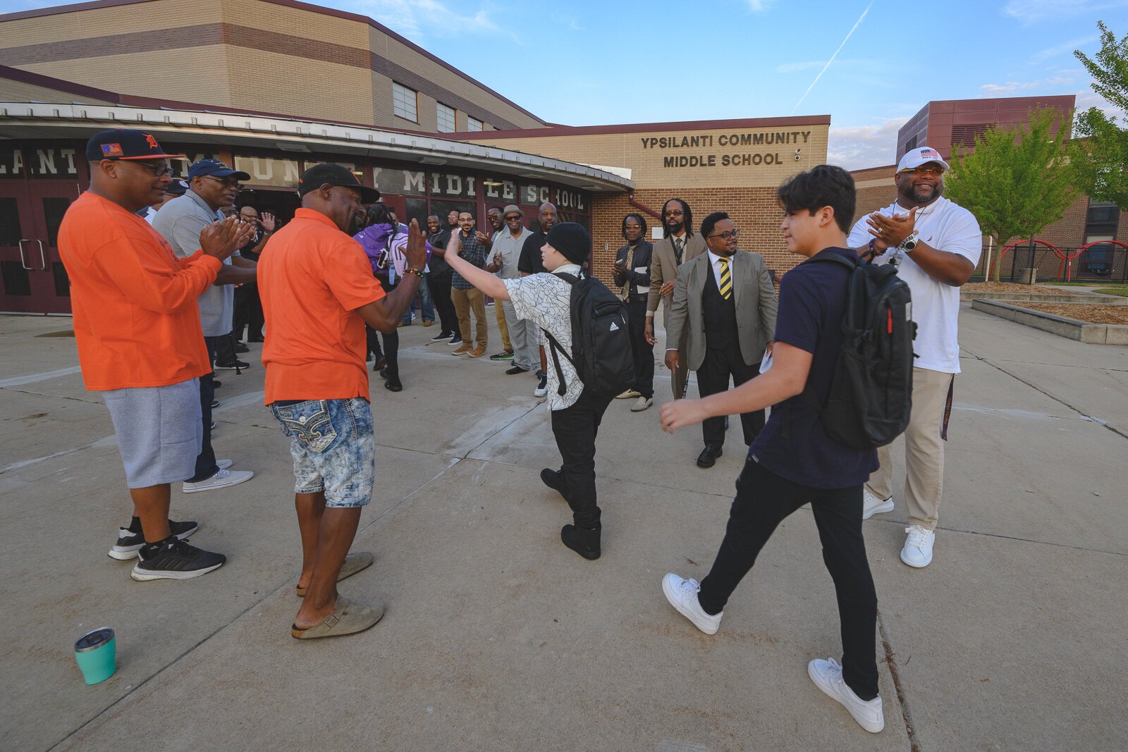 The "Clap In" welcoming students to the new YCMS location on the first day of school.