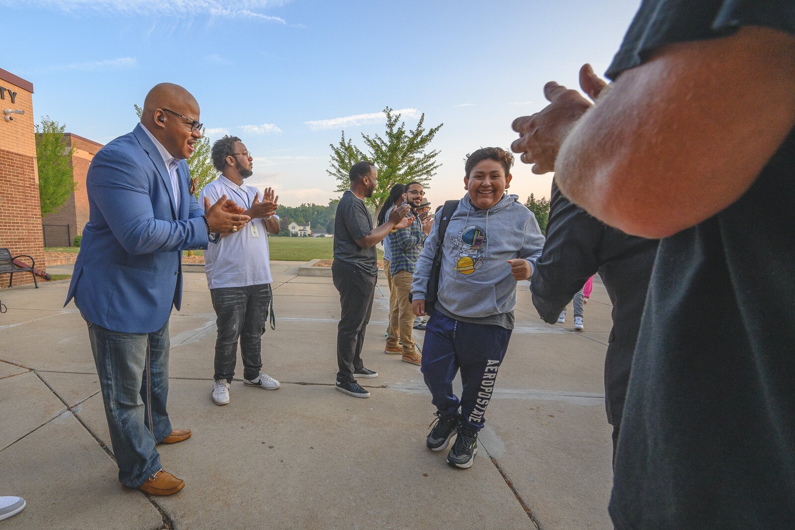 The "Clap In" welcoming students to the new YCMS location on the first day of school.