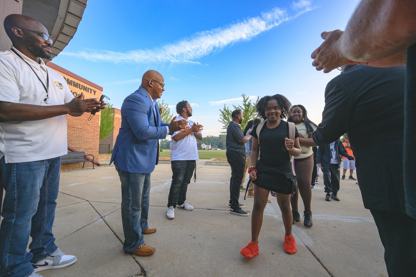 The "Clap In" welcoming students to the new YCMS location on the first day of school.