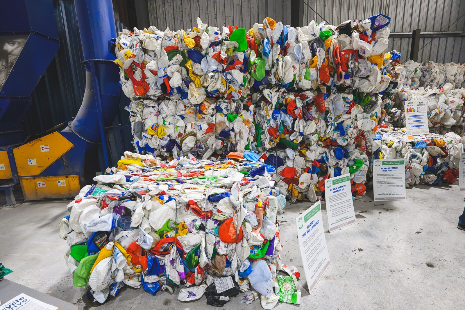 Recycled laundry detergent containers at Ann Arbor's Material Recycling Facility.