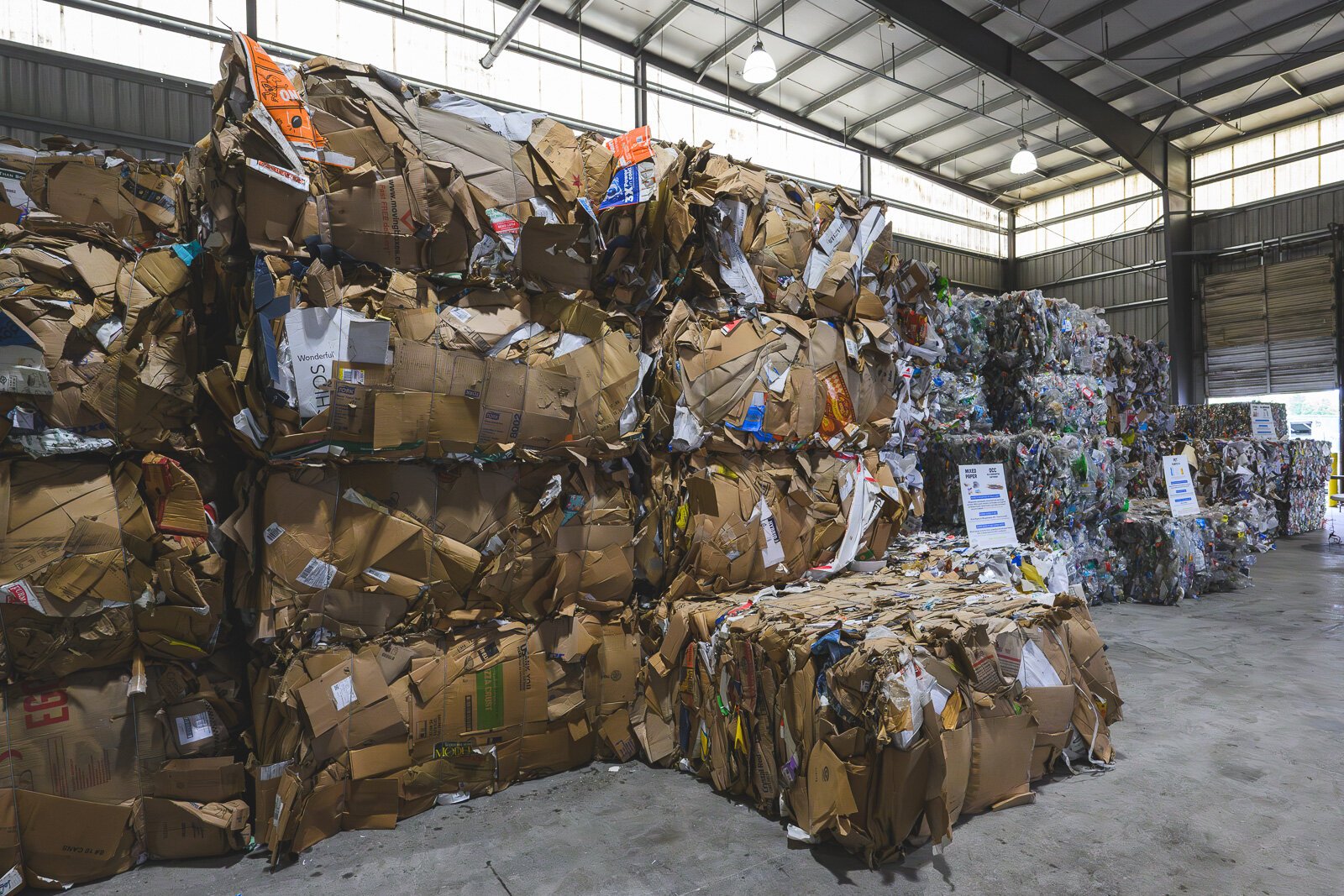 Recycled cardboard bales at Ann Arbor's Material Recycling Facility.