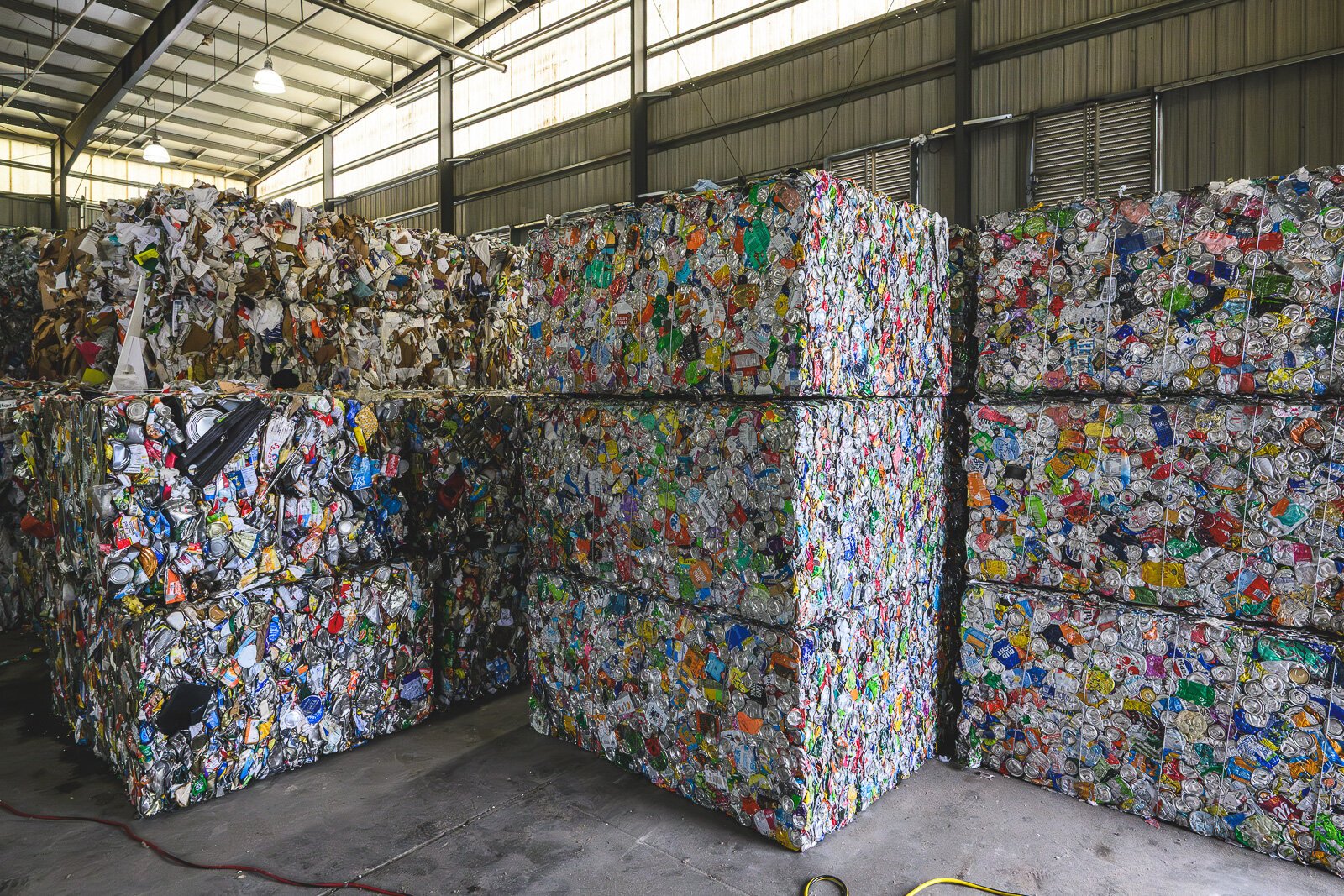 Recycled cans at Ann Arbor's Material Recycling Facility.