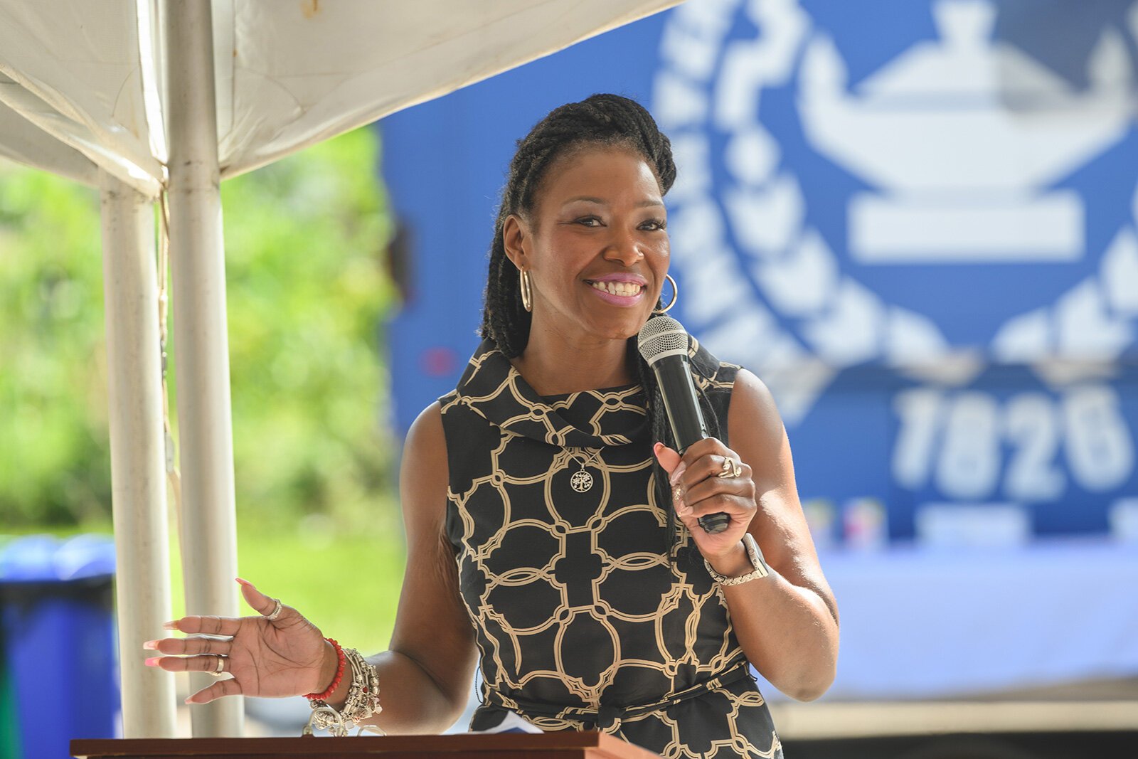 YCS Superintendent Dr. Alena Zachery-Ross speaks at the groundbreaking of the future Eastern Washtenaw Community and Recreation Center. 