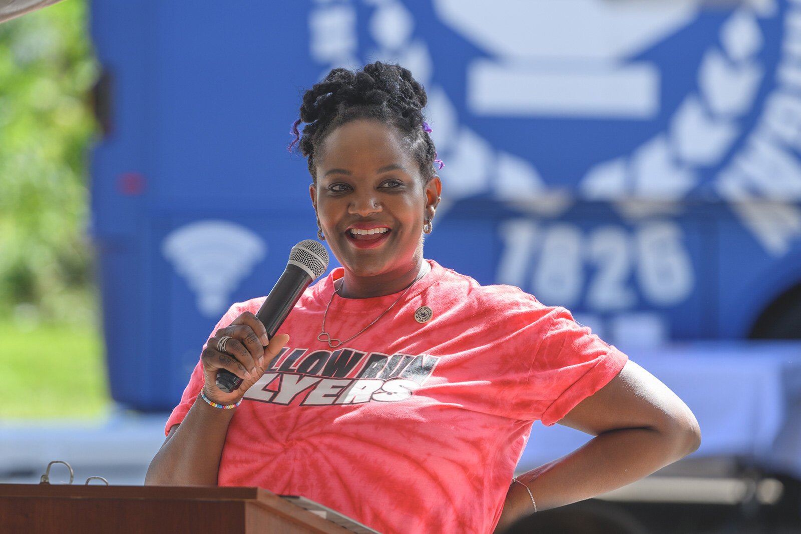 Washtenaw County District 2 Commissioner Crystal Lyte speaks at the groundbreaking of the future Eastern Washtenaw Community and Recreation Center.