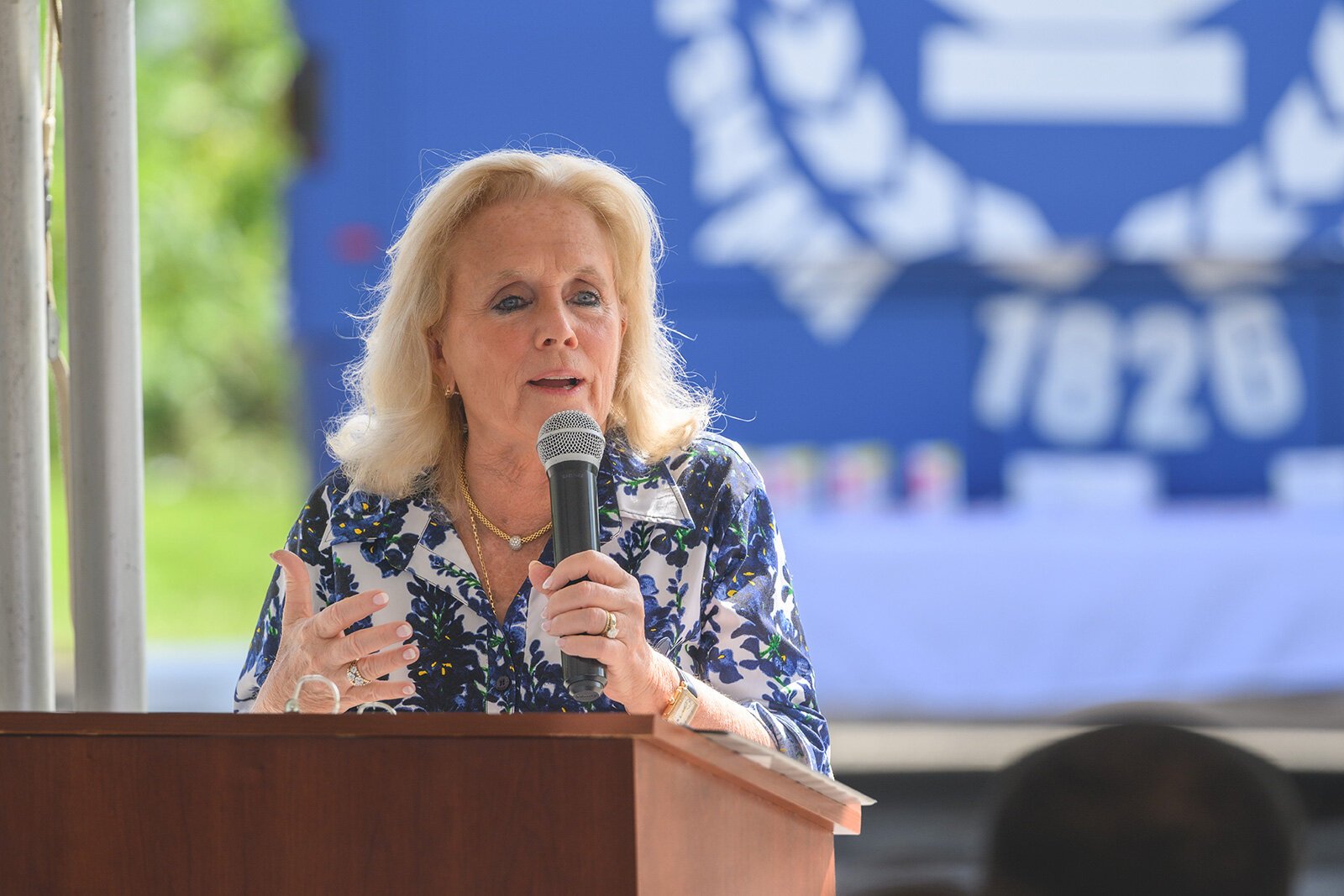 U.S. Representative Debbie Dingell speaks at the groundbreaking of the future Eastern Washtenaw Community and Recreation Center.