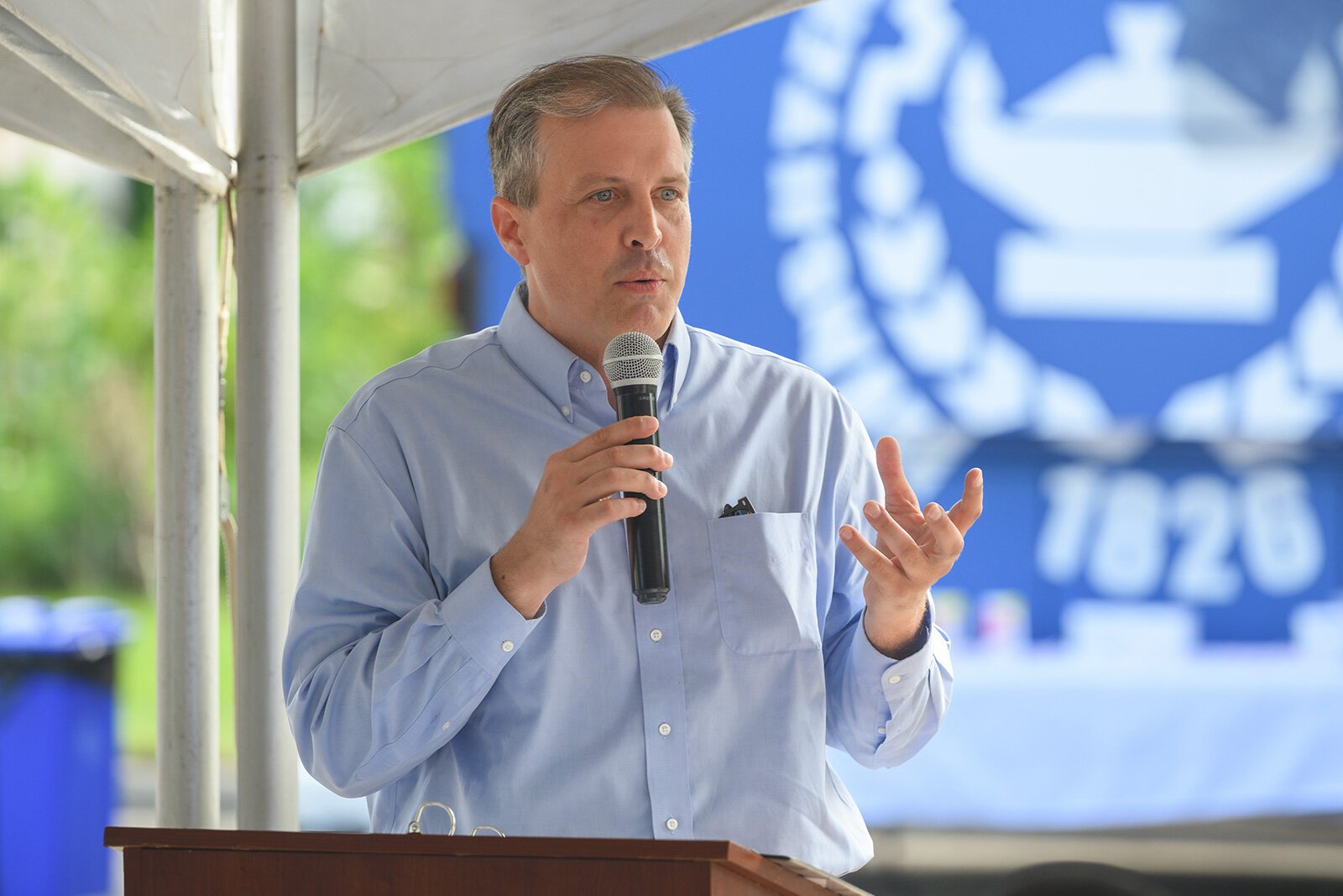 State Senator Jeff Irwin speaks at the groundbreaking of the future Eastern Washtenaw Community and Recreation Center.