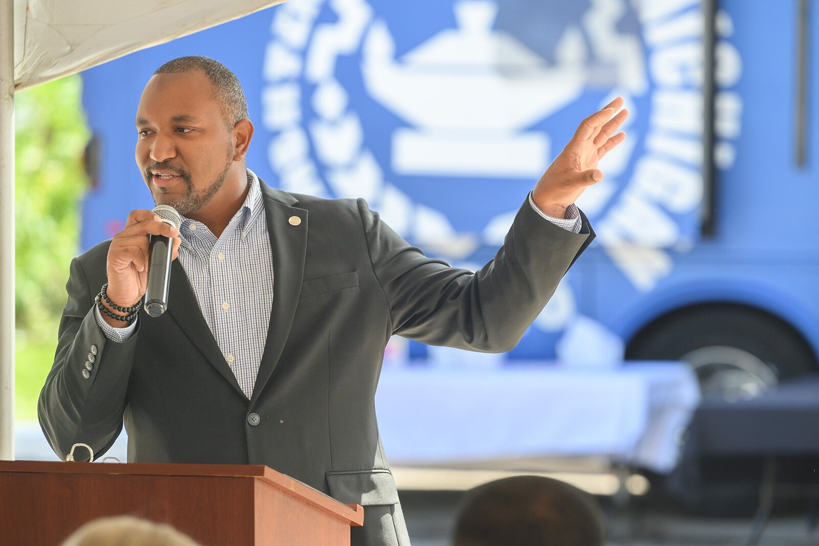 State Representative Jimmie Wilson Jr. speaks at the groundbreaking of the future Eastern Washtenaw Community and Recreation Center.