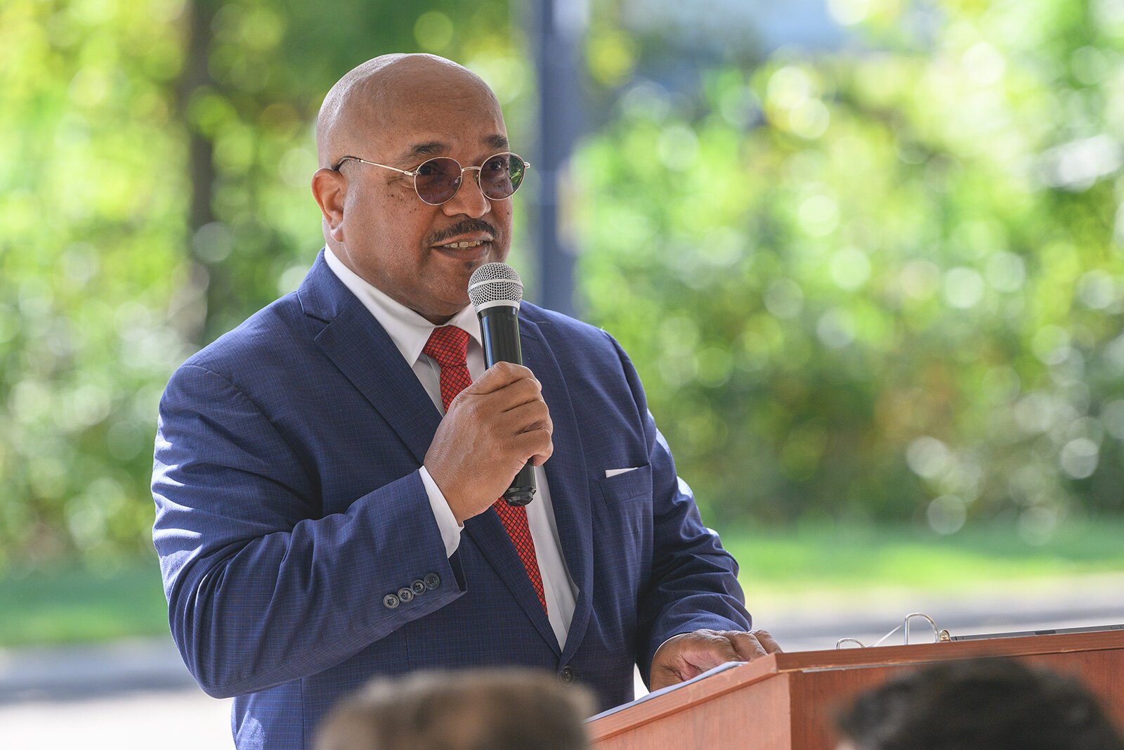 Ricky Jefferson speaks at the groundbreaking of the future Eastern Washtenaw Community and Recreation Center.