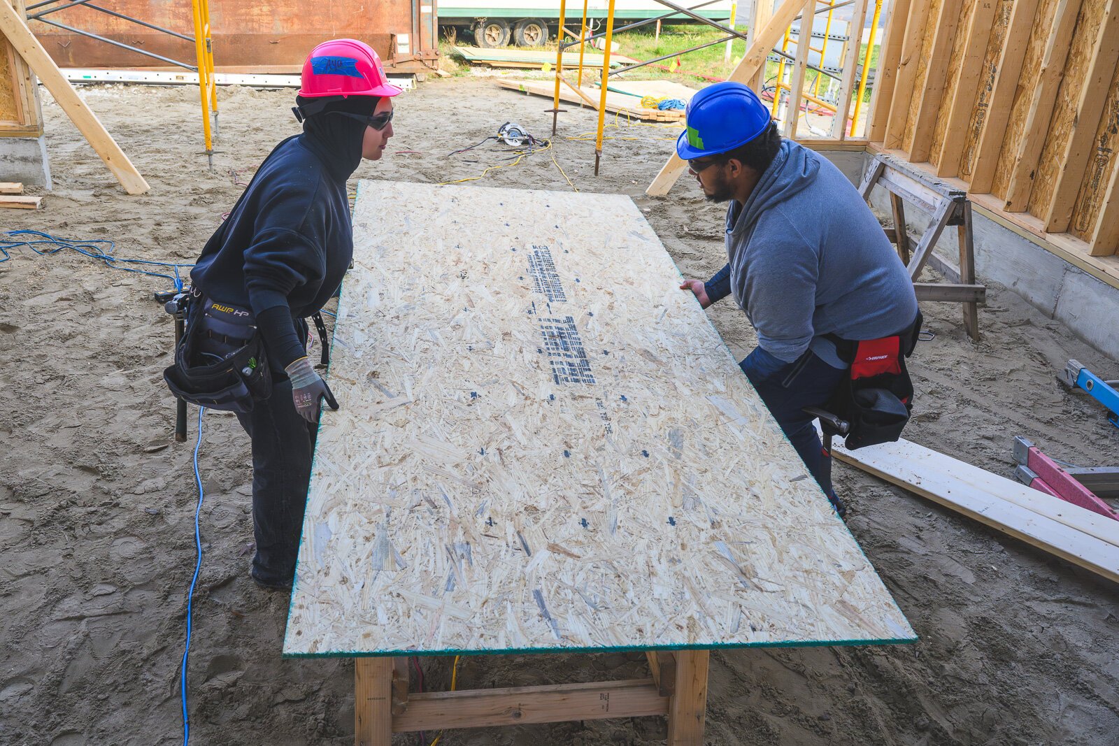 Ann Arbor Student Building Industry Program students working on a house on Sedgewood Lane in Ann Arbor..