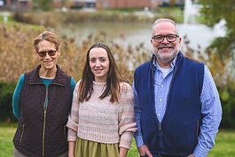 Kate Mehuron, Emma Wuetrich, and Dennis O'Grady at EMU's Student Center.