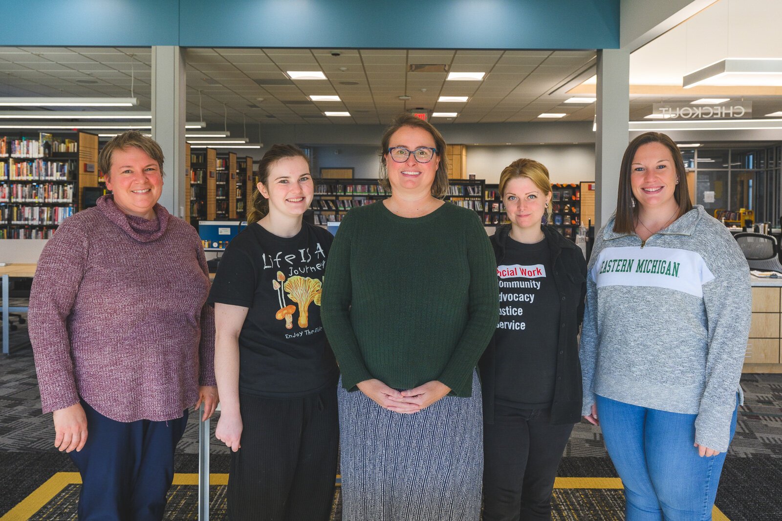 Mary Garboden, Anna Lyon, Cynthia Wilson, Margaret Paauw, and Chelsea Muto at the YDL Superior Branch.