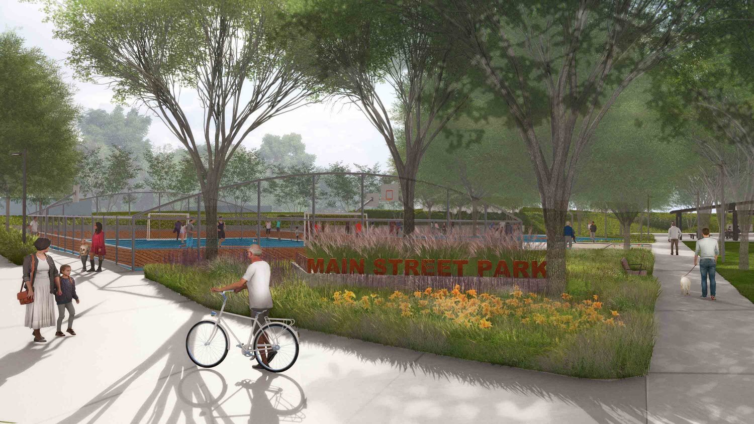 A conceptual rendering of Chelsea's future Main Street Park.